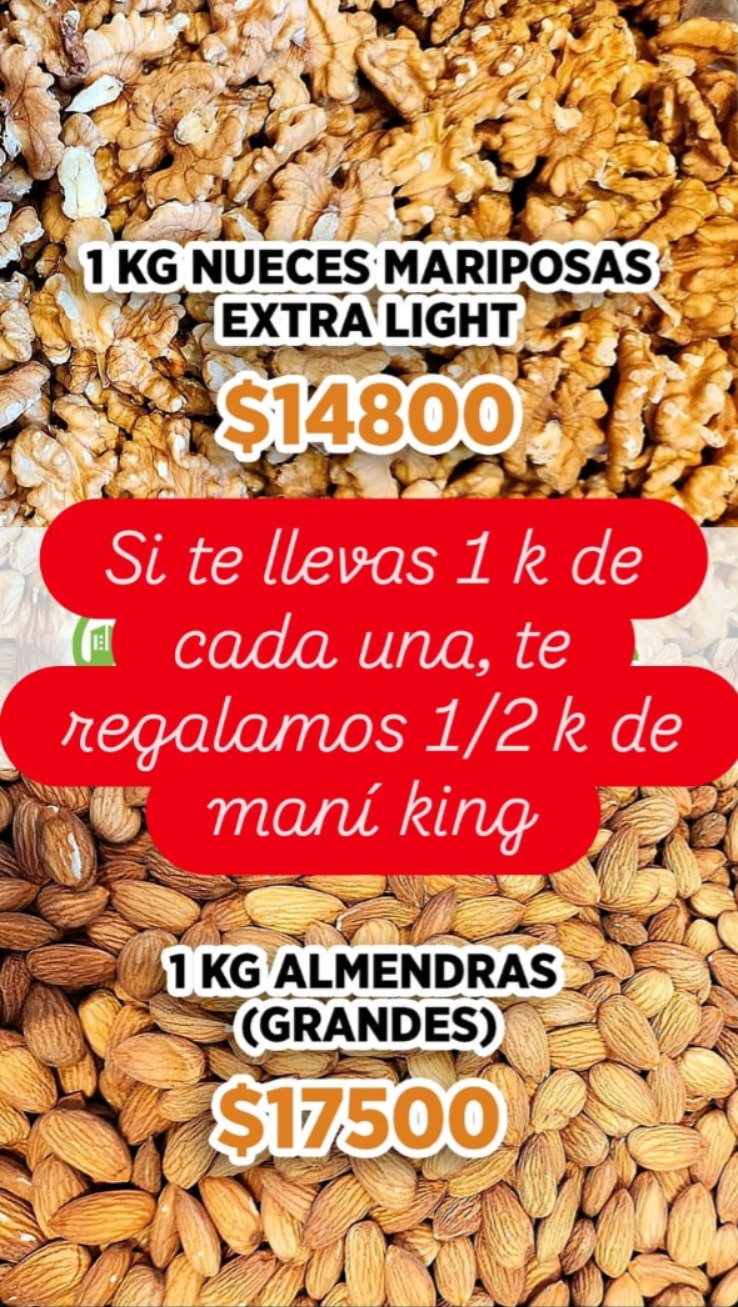NUECES MARIPOSAS EXTRA LIGHT y  ALMENDRAS X 1KG 